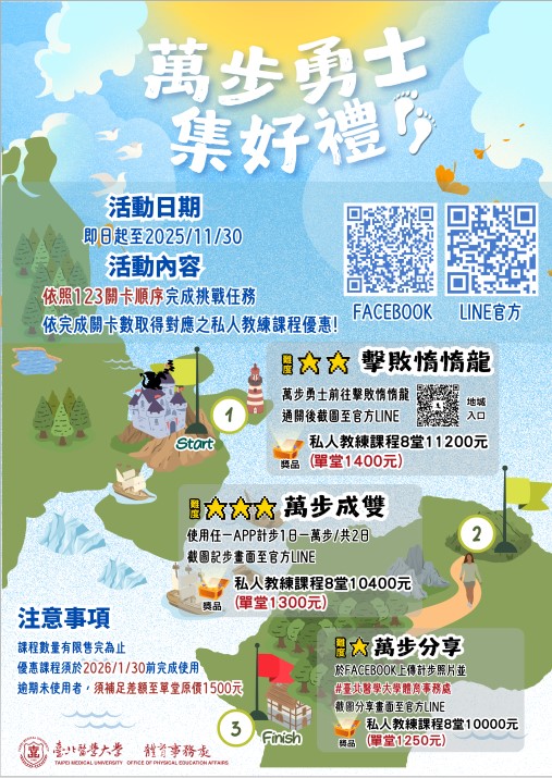 (信義/雙和)「萬步勇士集好禮」限時優惠挑戰中，優惠至 11/30日 截止！